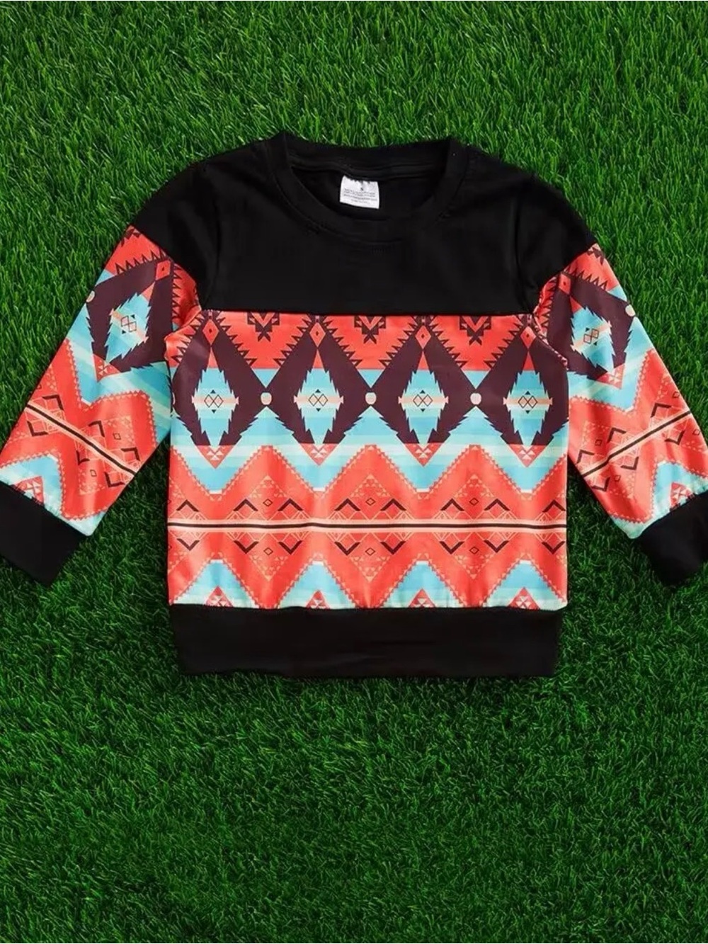 Kids Aztec Print Sweatshirt - Black & Coral